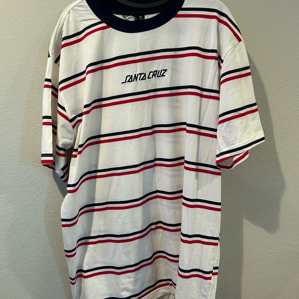 Santa Cruz Skateboards Men's Striped T-Shirt - White and Red